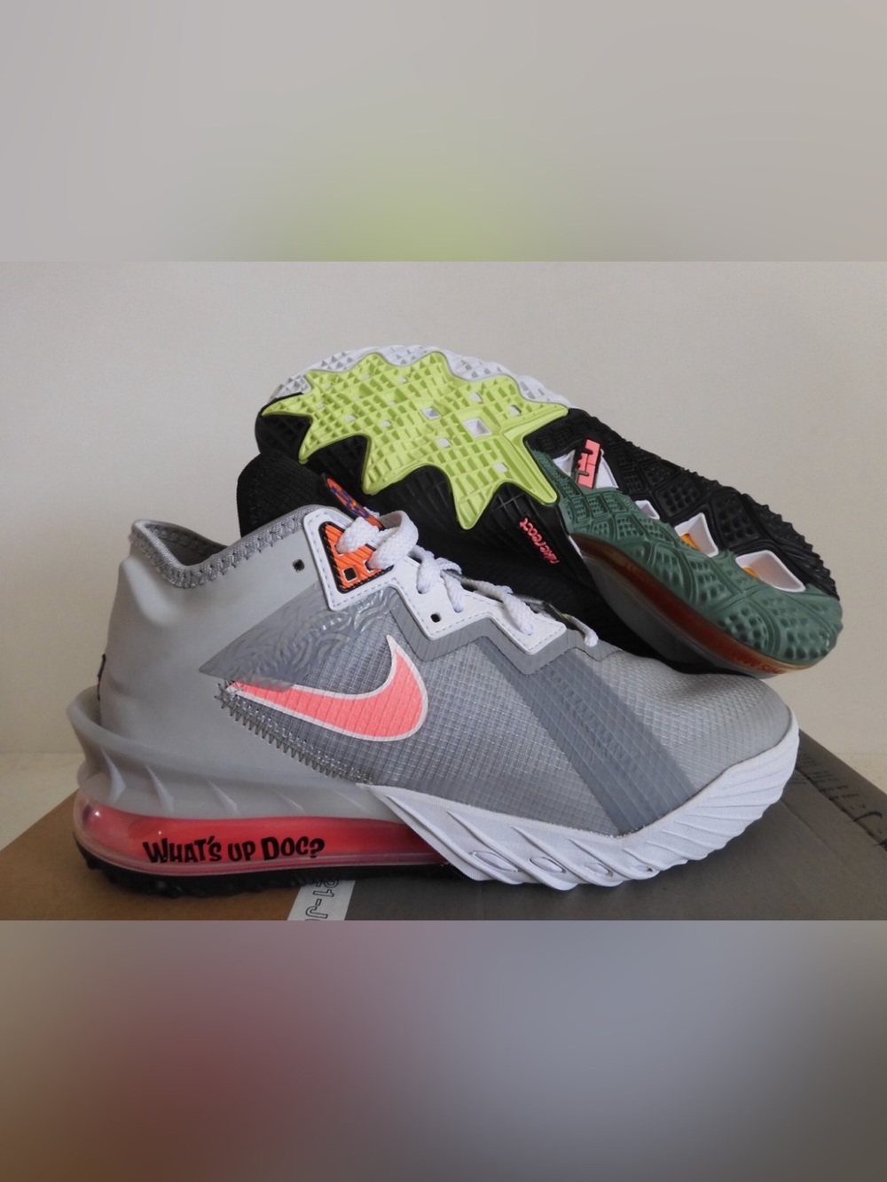 Nike Grey Basketball Sneakers with Pink Swoosh and Neon Accents